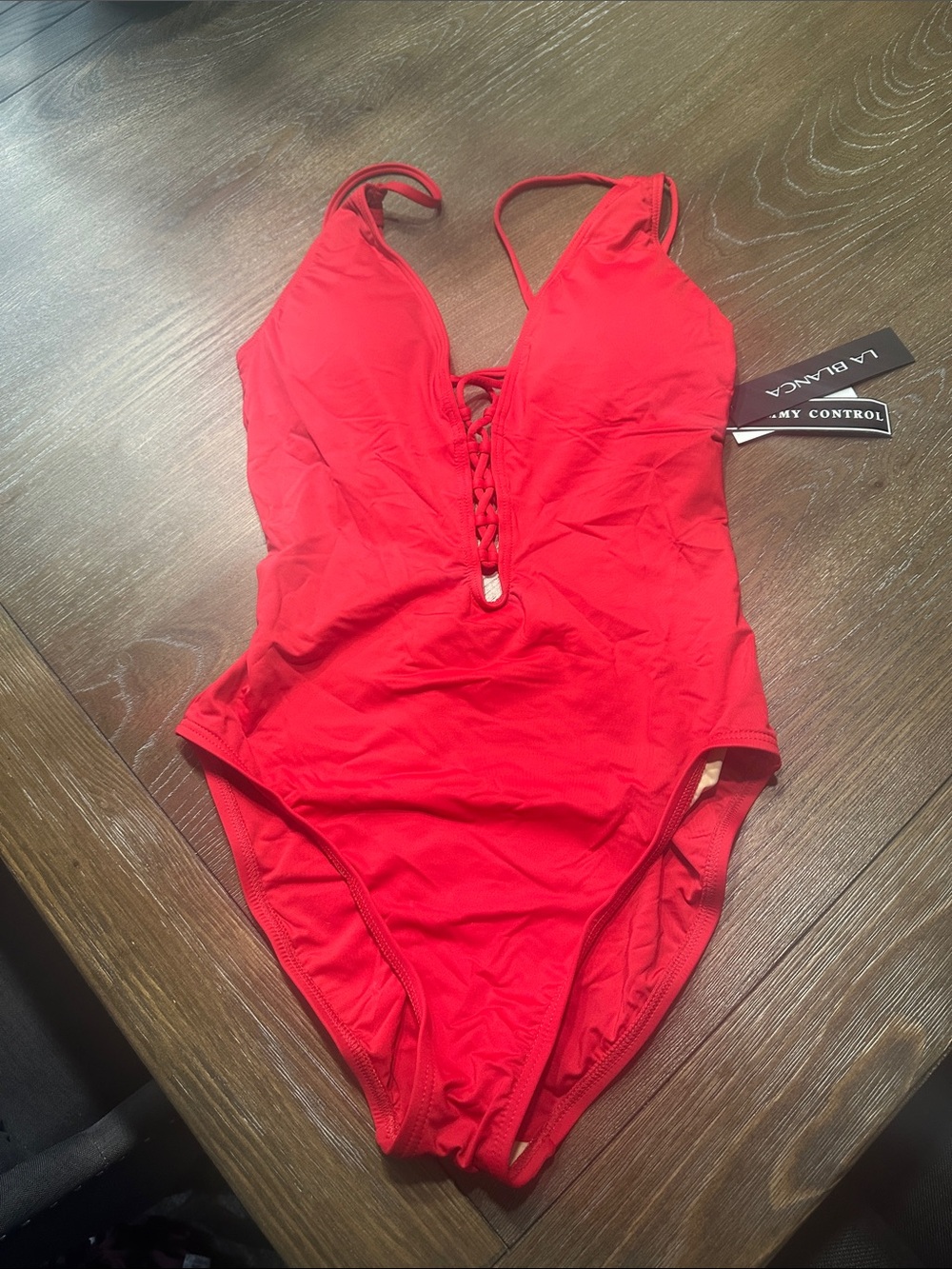 La Blanca Vibrant Red Lace-Up One-Piece Swimwear